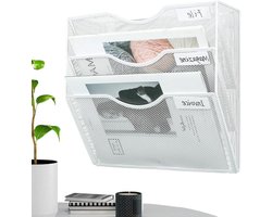Papieren organizer muur - Opbergrek lade - Documenten sorteren - Duurzaam metaal - 39x39x11.2 cm - Wit