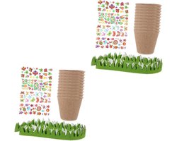 Papieren Plantenpotten Kit - Knutselpotten Bloempotten - Beginnen met planten - Met sticker en hekje - 6x6x5.4CM - Meerdere