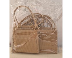 Papieren plantentasje met Hengsels - Bloempot Tasje - Cadeautasje voor Kleine Planten en Bloemen - Ribbel bruin 10,5 x 10,5 x 10,5 cm - 100 stuks