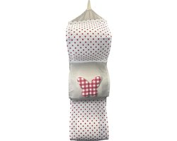 Papieren rolhouder - Keukenrolhouder - Opbergen keukenrol - Stof linnenlook geborduurd - 65 x 16 cm - Shabby Chic vlinder