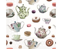 Papieren servetten - Theepotten motief - Tafeldecoratie - 3-laags kwaliteit - 33 x 33 cm - Meerkleurig