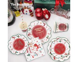 Papieren Servies Set voor Kerstmis - Multicolor - 60 Delen - Duurzaam Karton - Voor Feestjes en Desserts