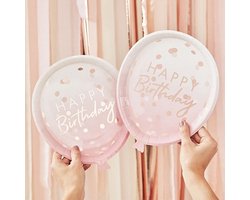 Papieren - Wegwerp Borden - Rose Gold - Happy Birthday - Ballon vorm (8 stuks)