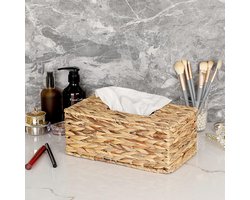 Papieren zakdoekdoos van rotan, handgeweven cosmeticadoekjes, zakdoekhouder, servettenopbergdoos voor woonkamer, eetkamer, kantoor, hotel, restaurant (rechthoekig groot)