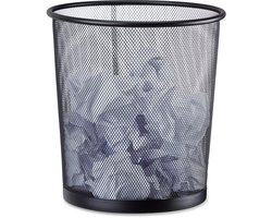 papiermand metaal - 12 liter - Ø 26 cm - rond - kantoor - bureau - zwart