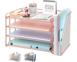 Papierorganizer met 4 lagen en tijdschriftenhouder, bureaubladorganizer en accessoires, schattige bureau-accessoires voor vrouwen, bestandsopslag voor kantoorbenodigdheden