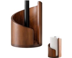 Papierrolhouder - Houder voor papieren rol - Houten papierrolhouder - Keukenpapierrolhouder - Bureaudecoratie - Geschikt voor keuken, eetkamer en woonkamer - Bruin - 10*10*15 cm