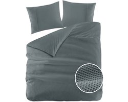 Papillon Dekbedovertrek Mendoza Wafel Donker Groen Tweepersoons 200x200/220 cm - Hoogwaardige Percale Katoen Super Zacht