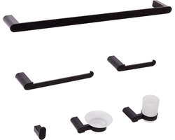PARACAS - 6-delige badkamer hardware set - Zwart - Aluminium