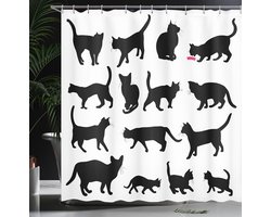 Parade Home® Katten Douchegordijn Anti Schimmel- Inclusief Ringen 175x180cm- Waterdicht Douchegordijnen-Badkamer decoratie- Zwart en Wit