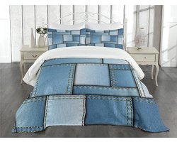 Parade Home® Patchwork motief Bedsprei set- Sprei 170x220cm en kussensloop 75x50cm- Bedsprei 1 persoonsbed-Slaapkamer decoratie- Blauw