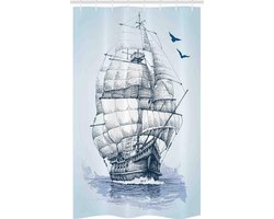 Parade Home® Vintage Boat Douchegordijn - 120cm Breedte 180 cm hoogte-Inclusief Ringen- Douchegordijnen Anti Schimmel - Blauw- Waterdicht - Polyester- Badkamer decoratie