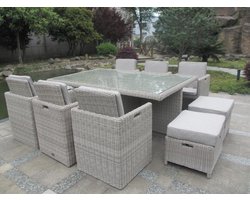 Paralux Dining set - 11-delig - Crème kleurig wicker - Incl. afdekhoes