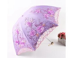 Paraplu - Draagbare UV bescherming parasol - Geborduurde parasol - Zon bescherming - Vintage mode - Zonnige parasol - Kanten paraplu - Zomer