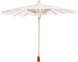 Paraplu van Traditioneel Chinees Geolied Papier met Vintage Wit Design | Decoratieve Parasol van Hout voor Bruiloft en Foto Cosplay