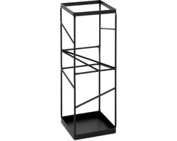 Paraplubak – Zwart staal – Moderne paraplustandaard – 49 cm hoog, 17 cm breed, 17 cm diep