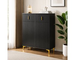 Parasha Nova Dressoir = schoenenkast - Gestructureerde panelen - Verstelbare planken - Gouden decoratieve details en laden = Opbergkast voor de entree, woonkamer, binnenhuis = meubel voor thuis