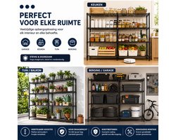Parasha Nova metalen opbergrek - metalen opbergrek – Verstelbaar draadrek - hoge draagkracht, roestbestendig - eenvoudige installatie – Ideaal voor garage, keuken, kelder – 4 niveaus, 150 cm breed, 151 cm hoog