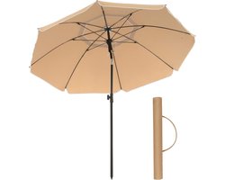 Parasol, 180 cm, achthoekige tuinparasol van polyester, knikbaar, met draagtas, zonder standaard, voor strand, tuin, balkon en zwembad, taupe