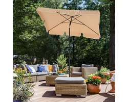 Parasol 200 x 125 cm Taupe – UV-bescherming UPF 50+ – Verstelbare Parasol met Voet Optie – Parasolhoes Waterdicht – Parasolvoet Verrijdbaar – Zonnescherm – Schaduwdoek – Stalen Frame