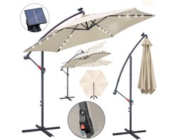 Parasol 3 m crème met LED – Schaduw overdag, verlichting in de avond