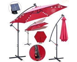 Parasol 3 m rood met LED – Gezellige verlichting voor avonden in de tuin
