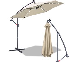 Parasol 3,5 m crème met LED – Grote schaduw en sfeerverlichting