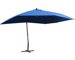 Parasol 3x4 meter groen met polyester bespanning en hardhouten mast, inclusief wielsysteem en stabiele standaard voor betonnen oppervlakken
