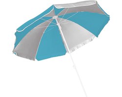 Parasol - blauw/wit - gestreept - D120 cm - UV-bescherming - incl. draagtas