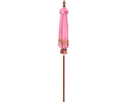 Parasol, crème, rotan hout, bamboe, 185 x 185 cm, grote ronde parasol met zonwering voor tuin, terras, zomerfeest