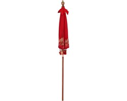 Parasol, crème, rotan hout, bamboe, 185 x 185 cm, grote ronde parasol met zonwering voor tuin, terras, zomerfeest