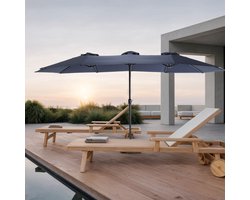Parasol Dubbel - 460 x 270 x 240 cm - Rechthoekig Met Slinger - Zonder Voet - Polyester - Marineblauw
