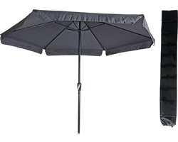 Parasol Gemini Grijs Ø300 cm - met handig opdraaisysteem en inclusief Kinzo opberghoes