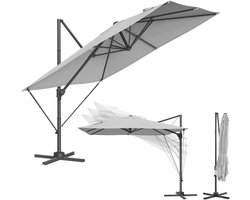 Parasol Grijs - 270x270 cm - UV Bescherming UPF 50+ - 360° Draaibaar - Hoek Verstelbaar 0-60° - Met Slag- en Kurkmechanisme - Stevig Stalen Frame - Voor Tuin en Terras