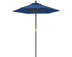 Parasol Hout - Tuinparasol Balkonparasol - Zonwering Buiten - Ventilatiegrille - 196 x 231 cm - Azura Blauw