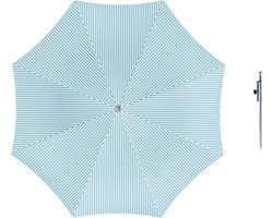 Parasol - Lichtblauw/wit - D160 cm - incl. draagtas - parasolharing - 49 cm
