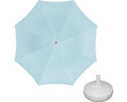 Parasol - Lichtblauw/wit - D160 cm - incl. draagtas - parasolvoet - 42 cm