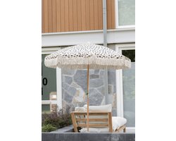 Parasol met franjes Ø180 cm beige met zwarte stipjes - kantelbaar - UV-beschermend - inclusief hoes