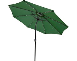 Parasol met LED verlichting 2.7 m - Kantelbaar Knikbaar - 32 Lampjes Solar Zonne-energie - Inclusief Regenhoes UV-bescherming - Groen