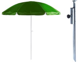 Parasol met metalen grondharing - groen - polyester - Dia 200 cm - verstelbaar - Tuin - Strand - Camping - UV straling bestendig