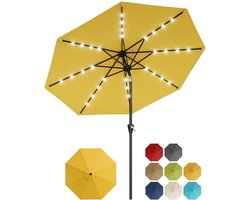 Parasol met Solar LED Verlichting - 300x300x240cm - Tuinparasol UV-bestendig met 8 Ribben en Kantelfunctie - Eenvoudig met Draaiknop - Zonder Voet - Voor Tuin Zwembad of Terras - Geel
