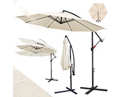 Parasol met Standaard 300 cm - Zonwering voor Balkons, Tuinen en Terrassen - Grote Zweefparasol met Zwengelsysteem - Stevig Frame - Beige