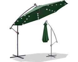 Parasol met Standaard 300 cm - Zonwering voor Balkons, Tuinen en Terrassen - Grote Zweefparasol met Zwengelsysteem - Stevig Frame - Met LED - Groen