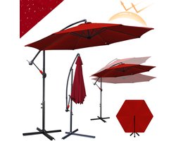 Parasol met Standaard 300 cm - Zonwering voor Balkons, Tuinen en Terrassen - Grote Zweefparasol met Zwengelsysteem - Stevig Frame - Rood