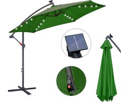 Parasol met Standaard 350 cm - Zonwering voor Balkons, Tuinen en Terrassen - Grote Zweefparasol met Zwengelsysteem - Stevig Frame - Met LED - Groen