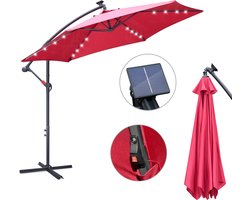 Parasol met Standaard 350 cm - Zonwering voor Balkons, Tuinen en Terrassen - Grote Zweefparasol met Zwengelsysteem - Stevig Frame - Met LED - Rood