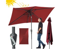 Parasol met Standaard Ø210x140 cm - Grote Rechthoekige Stokparasols met Zwengelsysteem - Zonwering voor Balkons, Tuinen en Terrassen - Stevig Frame - Rood