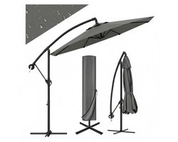 Parasol met Voet, 3x3m, Zweefparasol met Draaibaar 360°, Bananenparasol met Handslinger, Tuin Zonnescherm voor Terras, Balkon of Buiten Eettafel, Grijs