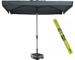 Parasol met voet en hoes Madison Delos Grijs 200 x 300 | Complete rechthoekige en kantelbare parasol voor de tuin | 100% polyester doek