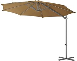 Parasol Met Voet - Tuinparasol Zonnescherm - Buiten Ontspannen - 360 Graden Draaibaar - 3 x 2.55 m - Taupe